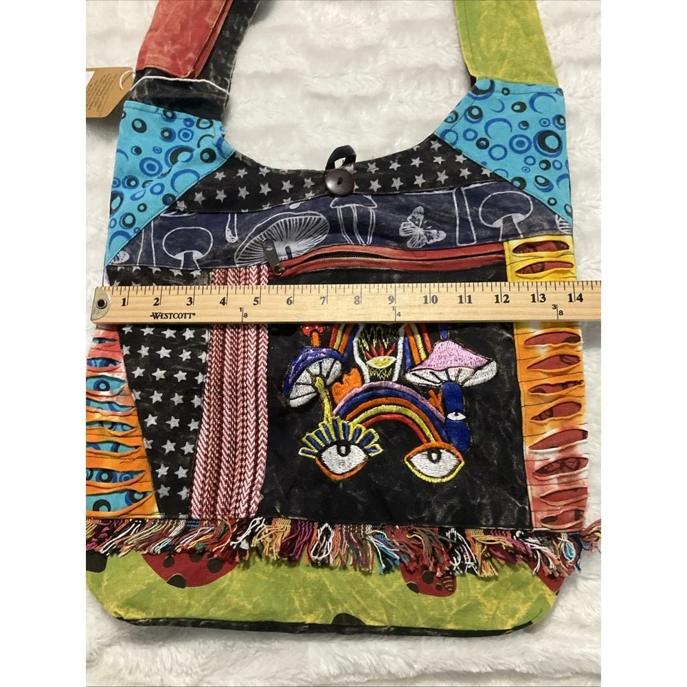 The Collection Royal Patchwork Boho Crossbody/Shoulder Bag Mushroom Hippie
